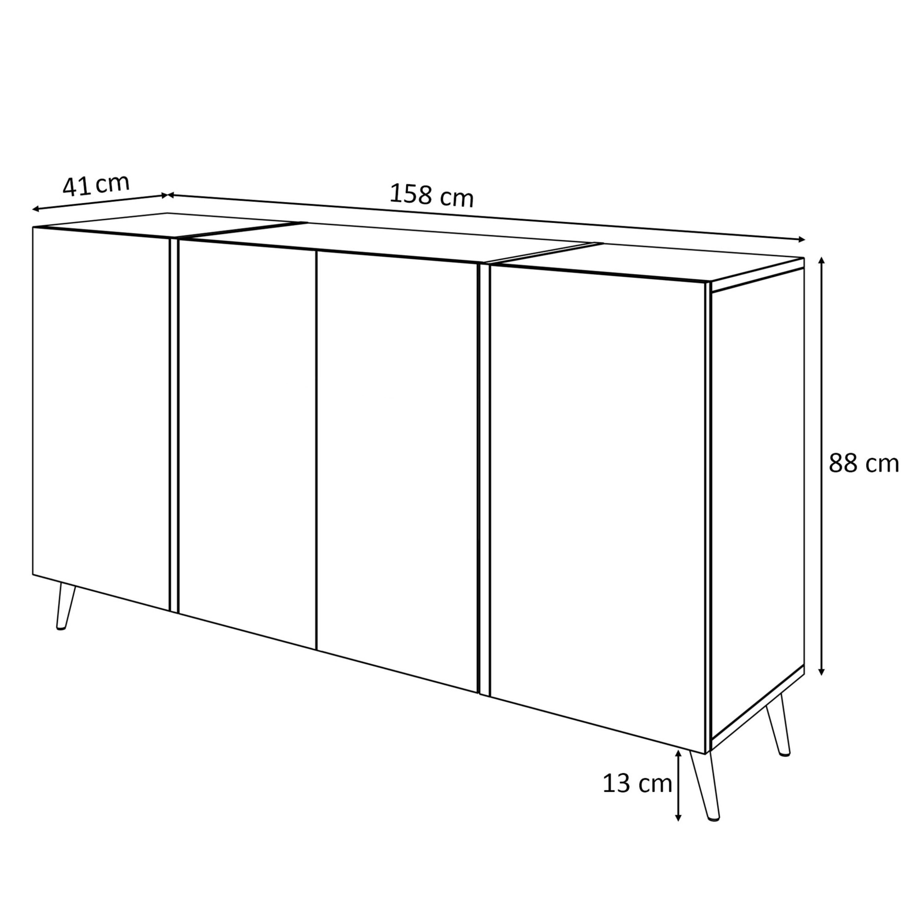 Komoda ONYX 4D 158 cm na złotych nóżkach