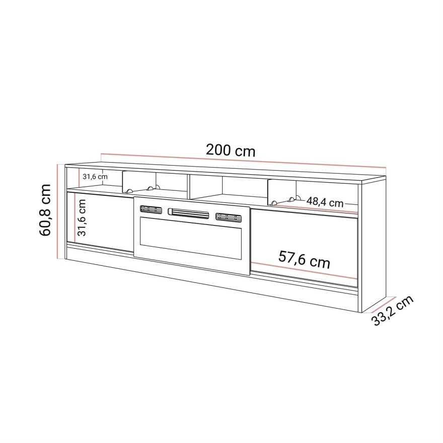 Szafka RTV CAMINO II z kominkiem elektrycznym i oświetleniem