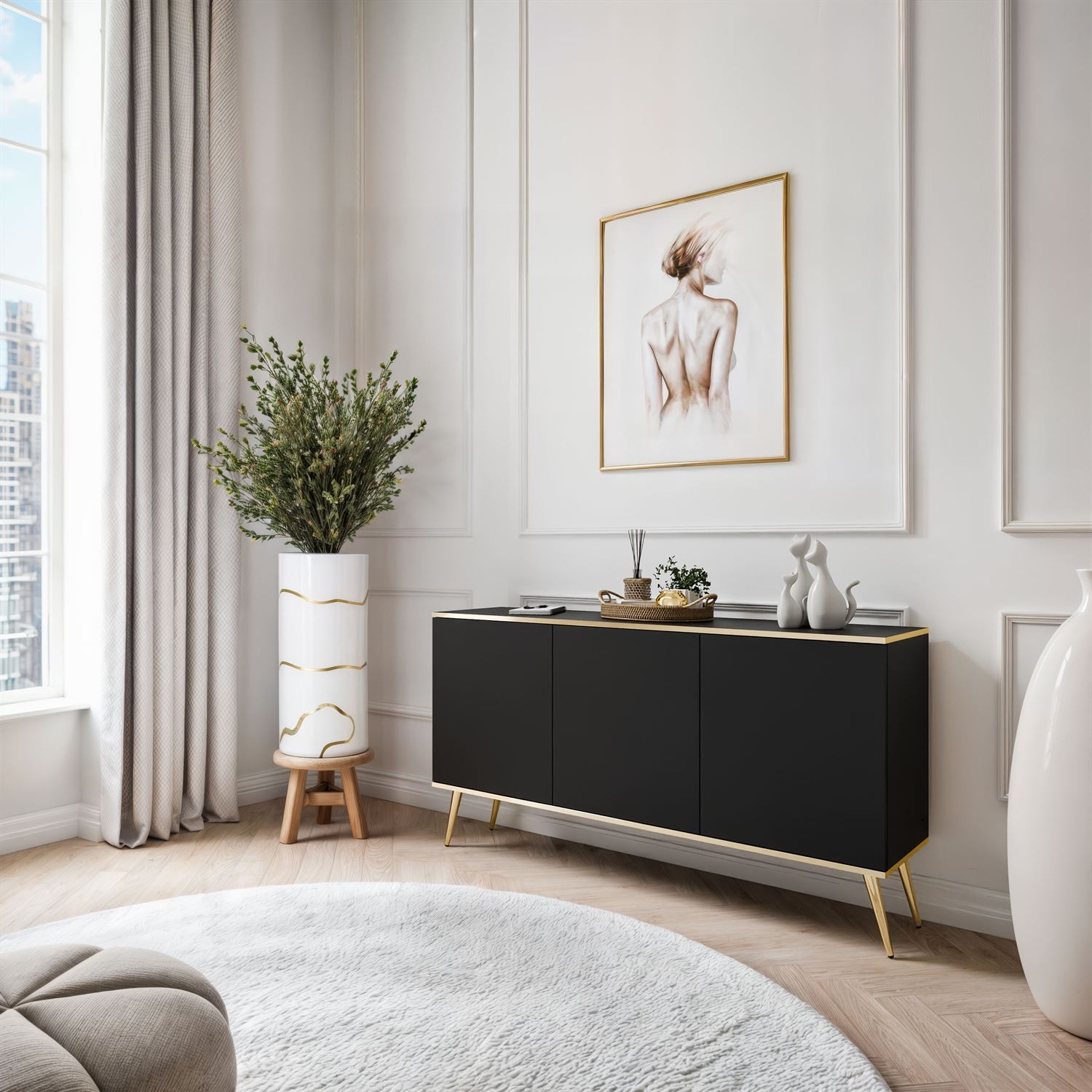 Komoda trzydrzwiowa OXFORD K160 na złotych nóżkach