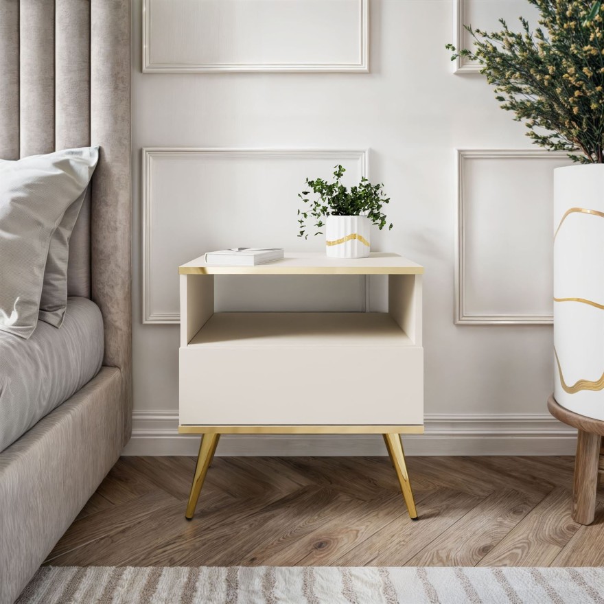 Stolik nocny OXFORD na złotych nóżkach