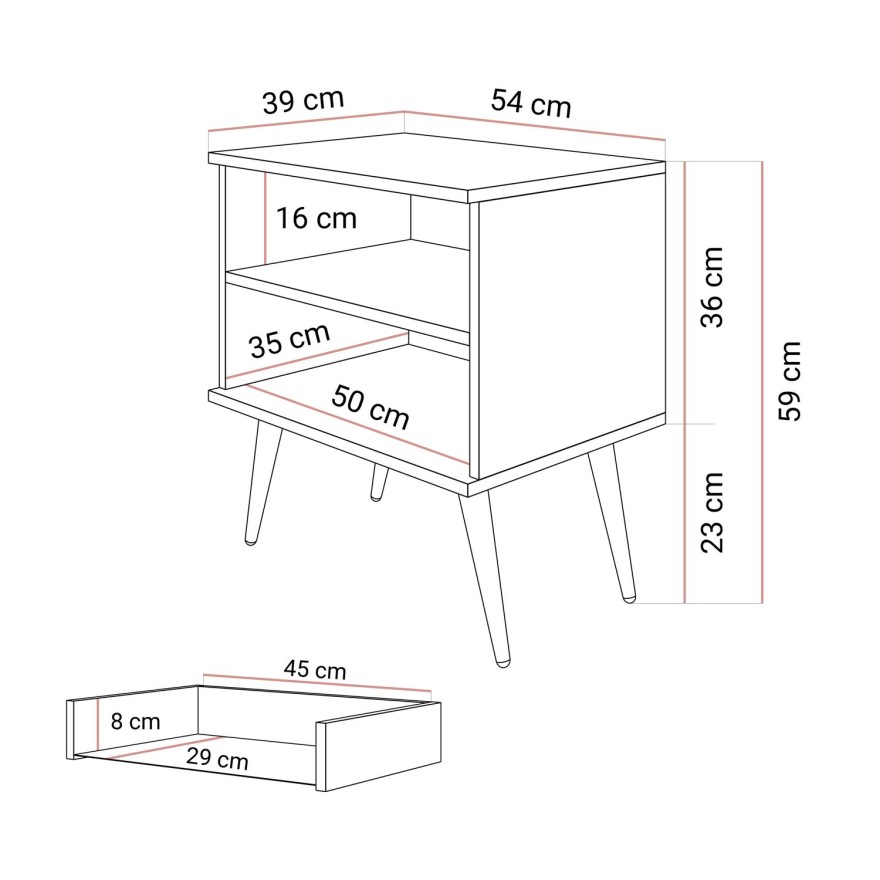 Stolik nocny OXFORD na złotych nóżkach