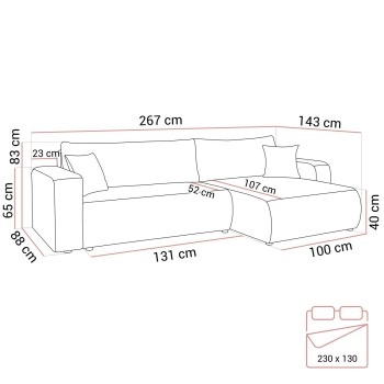 Narożnik tapicerowany VESPO XL z funkcją spania i pojemnikiem na pościel