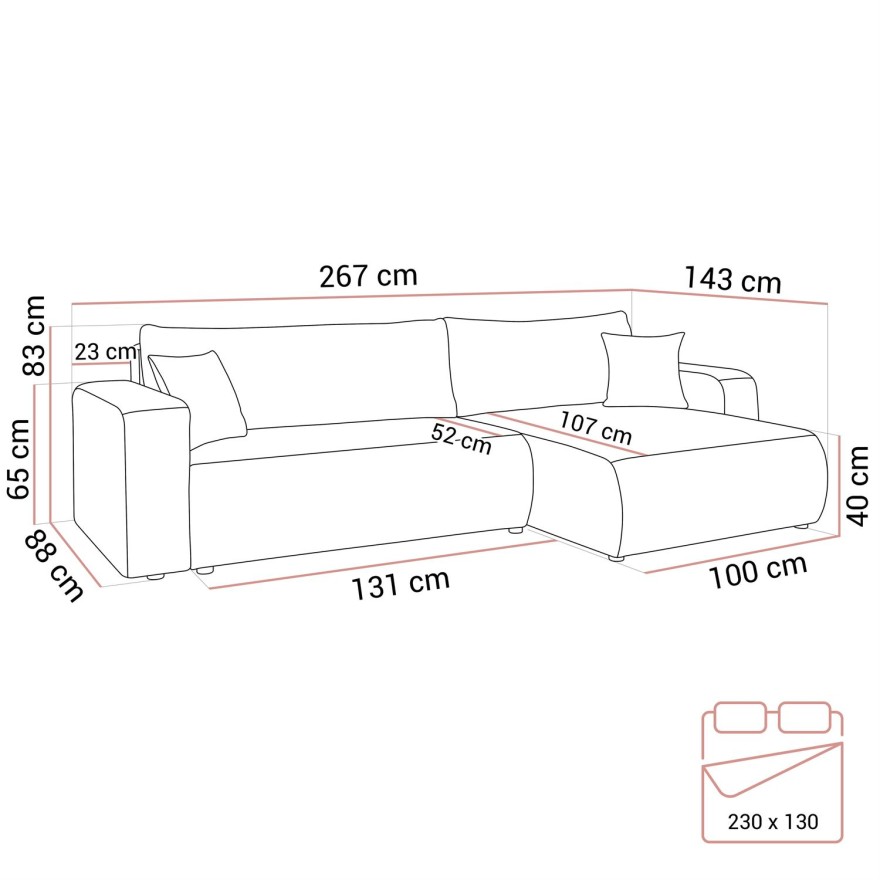 Narożnik tapicerowany VESPO XL z funkcją spania i pojemnikiem na pościel