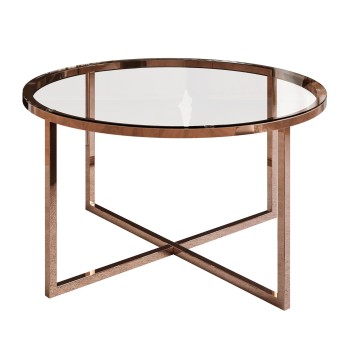 Okrągły stolik kawowy CIRI-X ze szklanym blatem i miedzianą podstawą