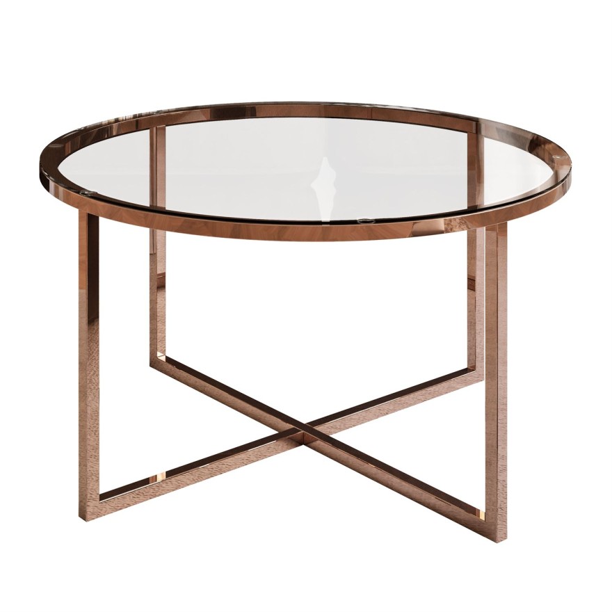 Okrągły stolik kawowy CIRI-X ze szklanym blatem i miedzianą podstawą