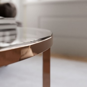 Okrągły stolik kawowy CIRI-X ze szklanym blatem i miedzianą podstawą