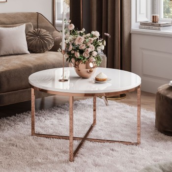 Okrągły stolik kawowy CIRI-X połysk z miedzianą podstawą