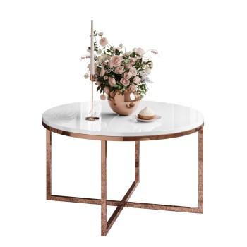 Okrągły stolik kawowy CIRI-X połysk z miedzianą podstawą