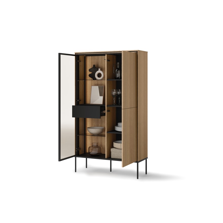 Witryna wysoka VISSO VI-01 z oświetleniem LED dąb linearny