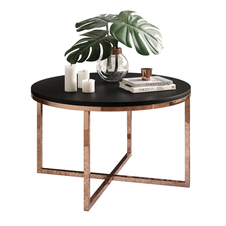 Okrągły stolik kawowy CIRI-X mat z miedzianą podstawą