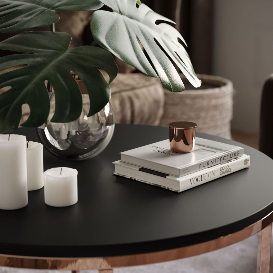 Okrągły stolik kawowy CIRI-X mat z miedzianą podstawą