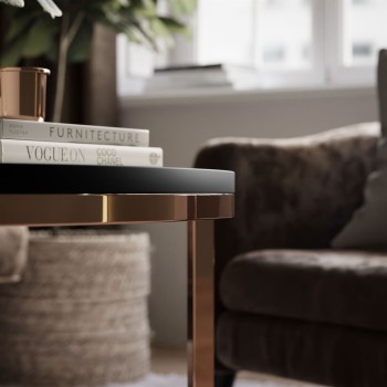 Okrągły stolik kawowy CIRI-X mat z miedzianą podstawą