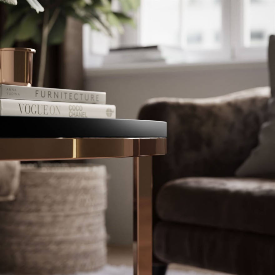 Okrągły stolik kawowy CIRI-X mat z miedzianą podstawą