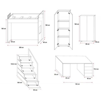 Łóżko piętrowe dziecięce RAJ 4S wysoki połysk