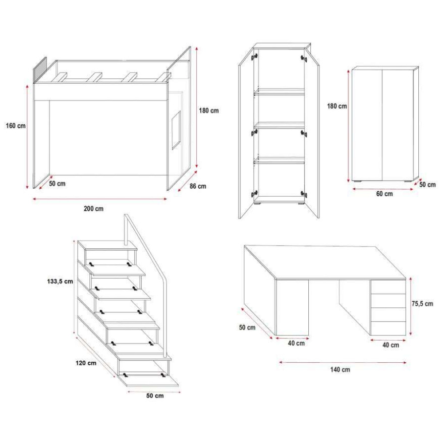 Łóżko piętrowe dziecięce RAJ 4S wysoki połysk
