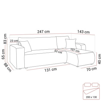 Narożnik tapicerowany VESPO L z funkcją spania i pojemnikiem na pościel