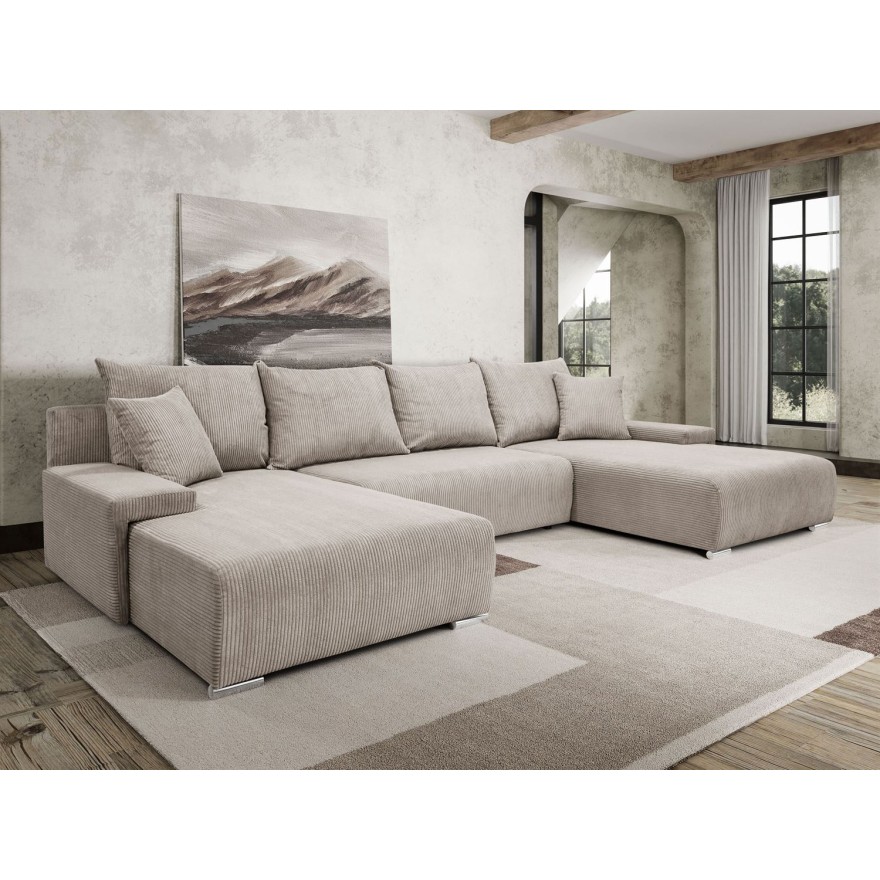 Narożnik tapicerowany LAVIO U z funkcją spania i pojemnikiem na pościel