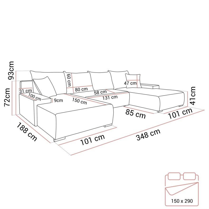 Narożnik tapicerowany LAVIO U z funkcją spania i pojemnikiem na pościel