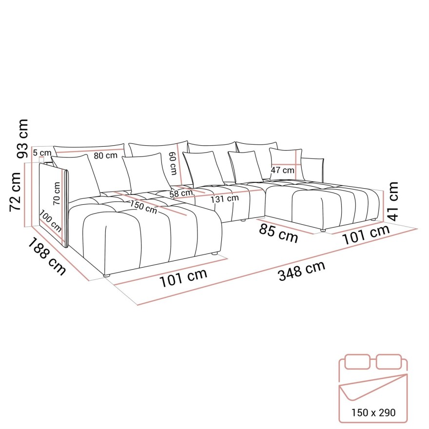 Narożnik tapicerowany APOLLO U z funkcją spania i pojemnikiem na pościel