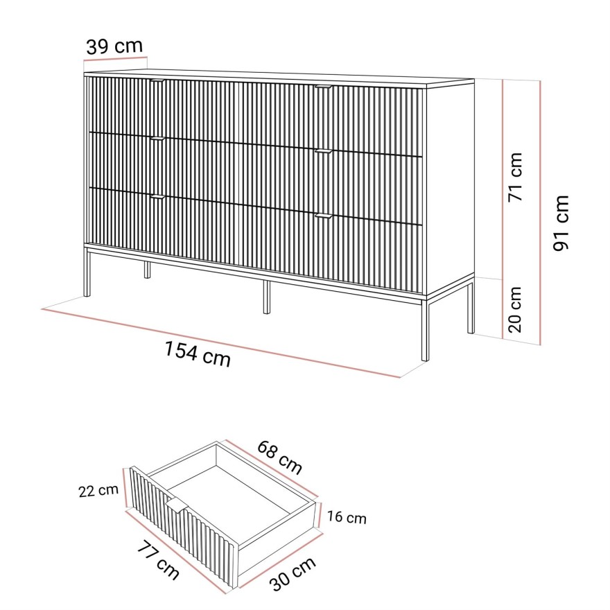Komoda CORTADO GOLD KS154 z szufladami