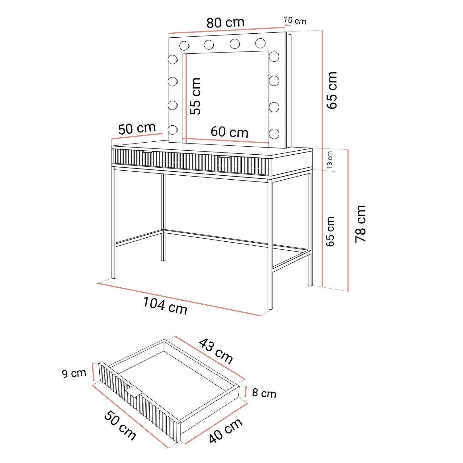 Toaletka z lustrem CORTADO T104