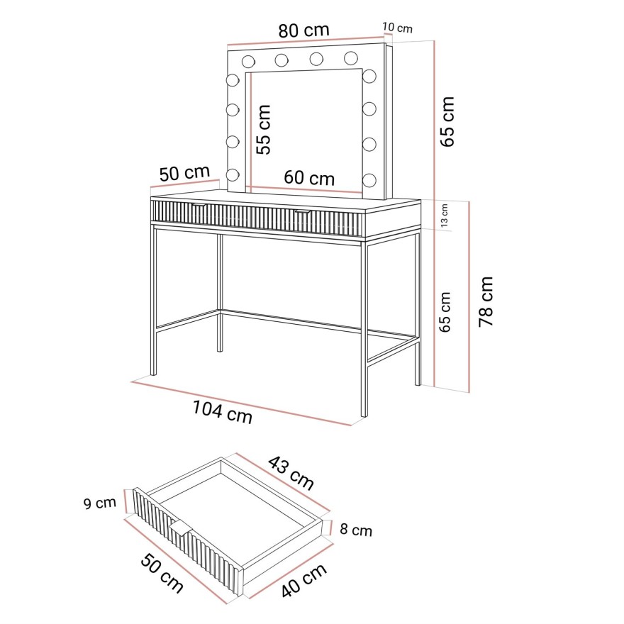Toaletka z lustrem CORTADO GOLD T104