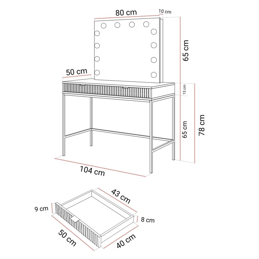 Toaletka z lustrem CORTADO ELITE GOLD