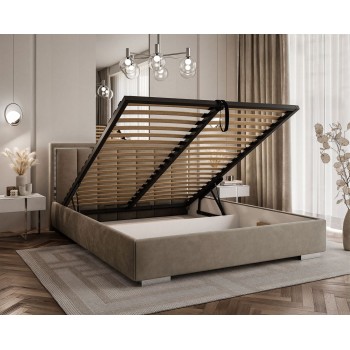 Łóżko tapicerowane AURELIA SILVER z pojemnikiem i metalowym stelażem