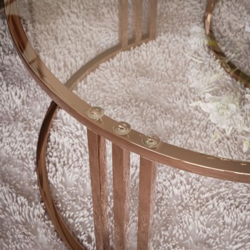 Zestaw stolików kawowych LORI 2w1 ze szklanym blatem i miedzianą podstawą