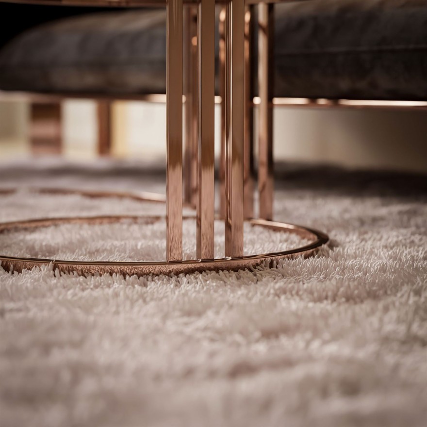 Zestaw stolików kawowych LORI 2w1 ze szklanym blatem i miedzianą podstawą