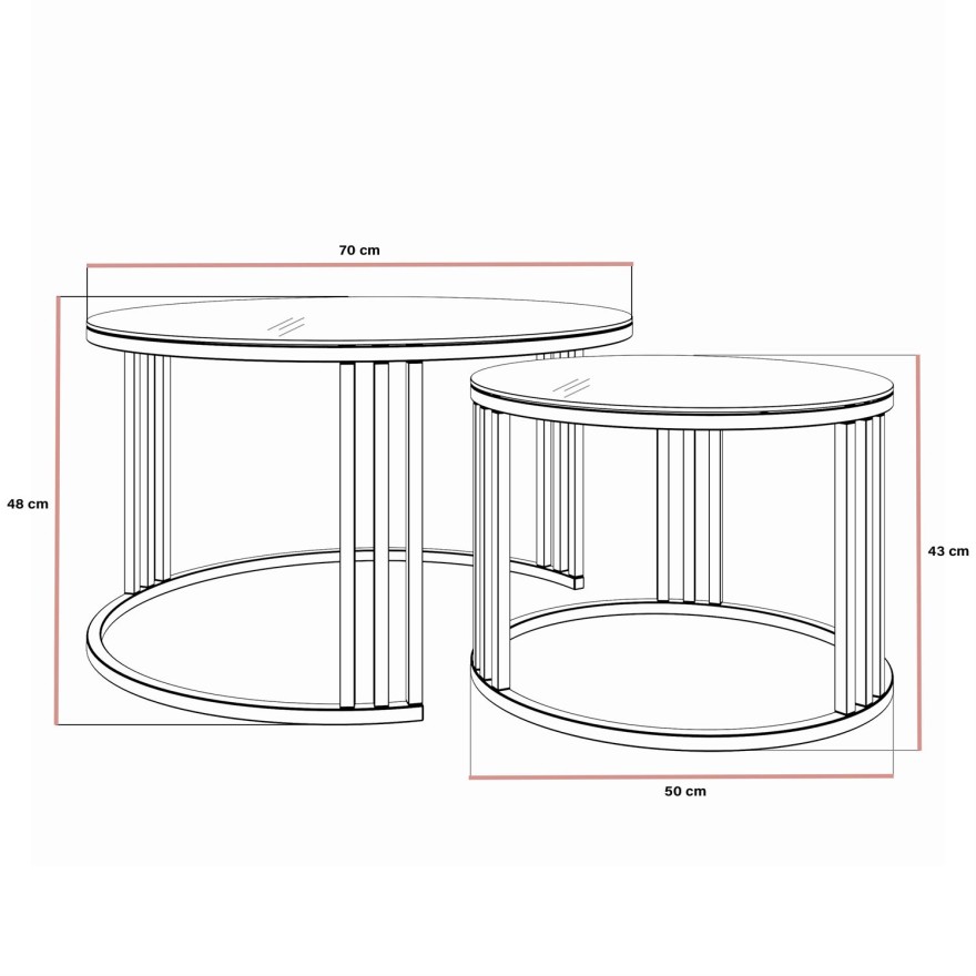 Zestaw stolików kawowych LORI 2w1 ze szklanym blatem i miedzianą podstawą