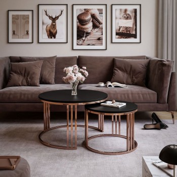 Zestaw stolików kawowych LORI 2w1 mat z miedzianą podstawą