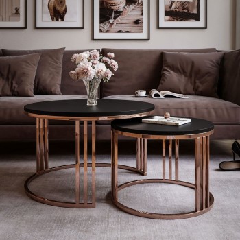 Zestaw stolików kawowych LORI 2w1 mat z miedzianą podstawą