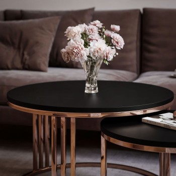 Zestaw stolików kawowych LORI 2w1 mat z miedzianą podstawą