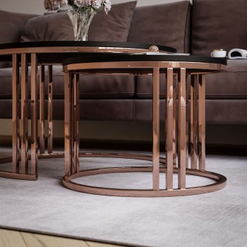 Zestaw stolików kawowych LORI 2w1 mat z miedzianą podstawą