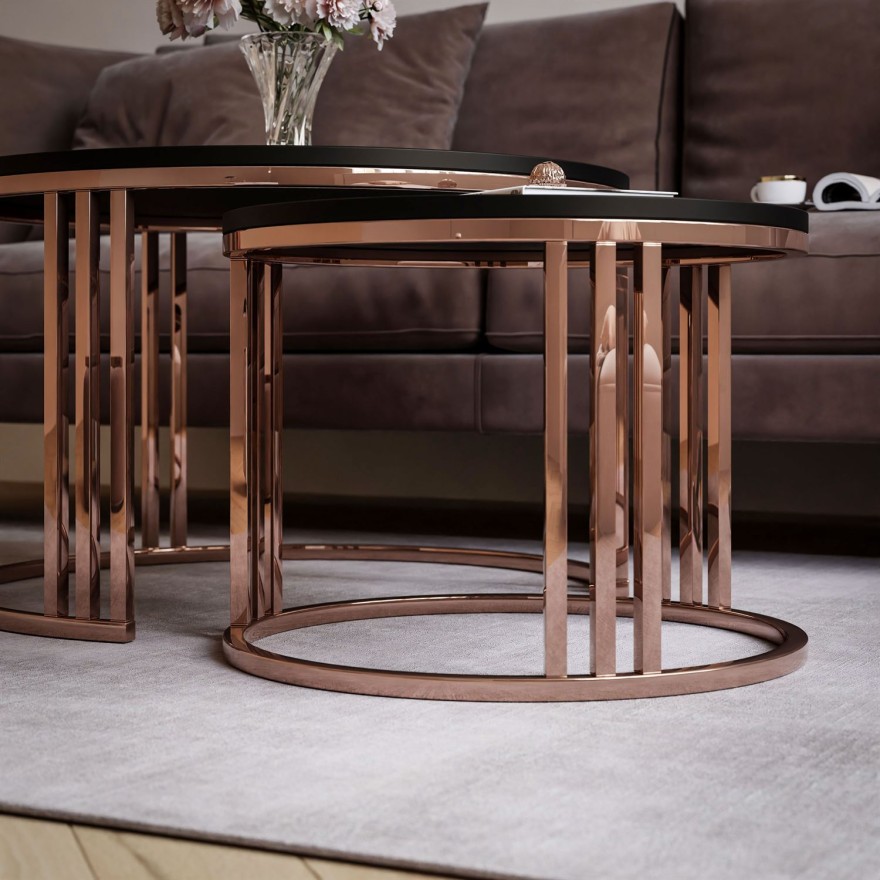 Zestaw stolików kawowych LORI 2w1 mat z miedzianą podstawą