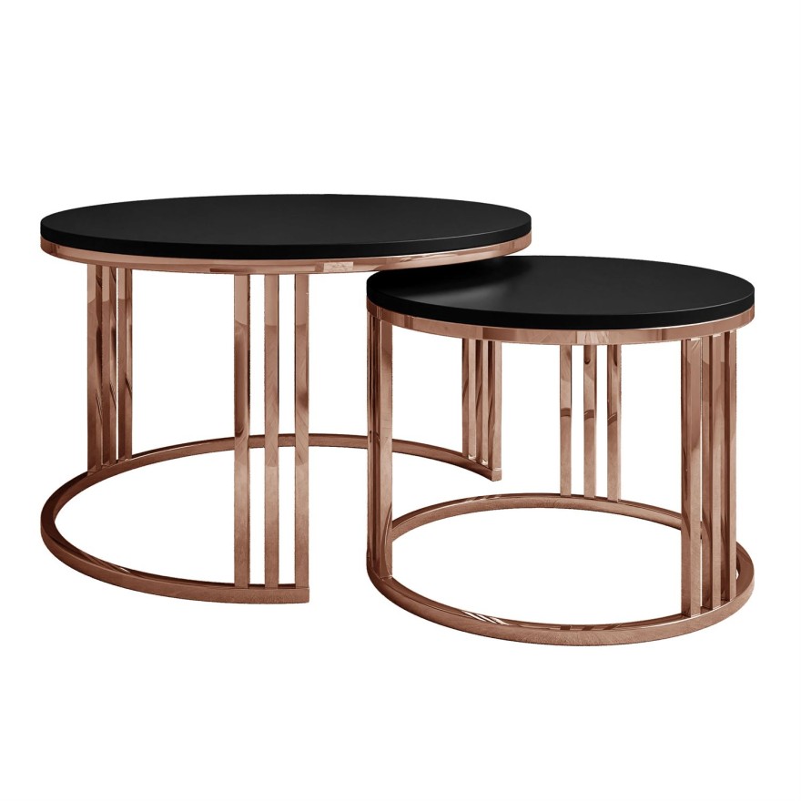 Zestaw stolików kawowych LORI 2w1 mat z miedzianą podstawą