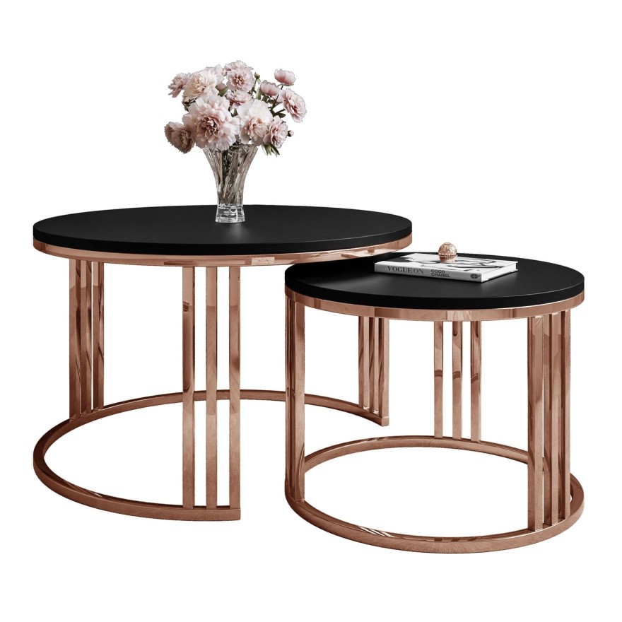 Zestaw stolików kawowych LORI 2w1 mat z miedzianą podstawą