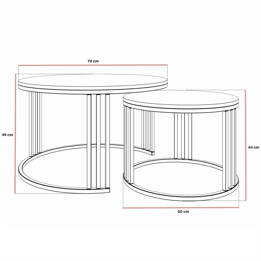 Zestaw stolików kawowych LORI 2w1 mat z miedzianą podstawą