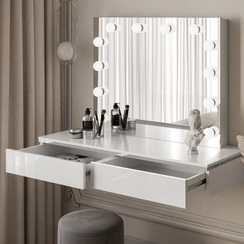 Toaletka kosmetyczna AURORA SILVER ELITE wisząca z lustrem biały połysk