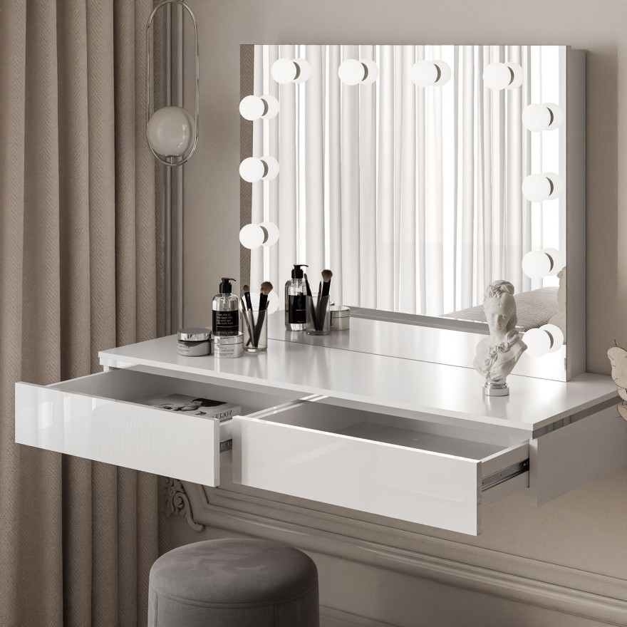 Toaletka kosmetyczna AURORA SILVER ELITE wisząca z lustrem biały połysk