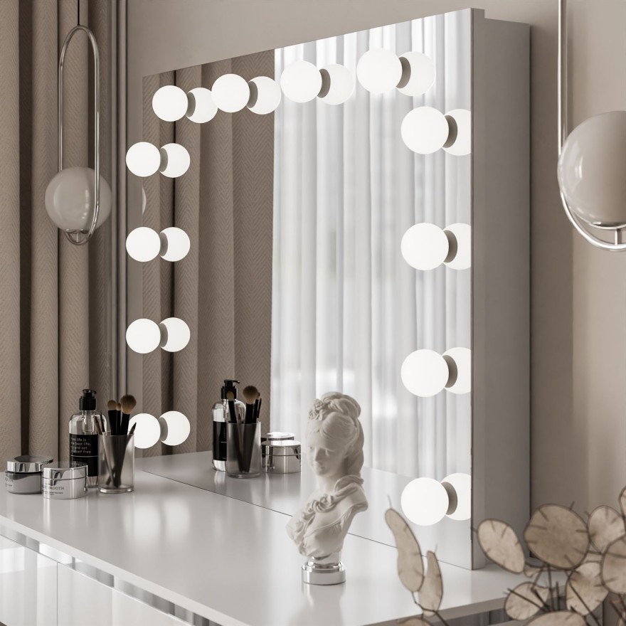 Toaletka kosmetyczna AURORA SILVER ELITE wisząca z lustrem biały połysk