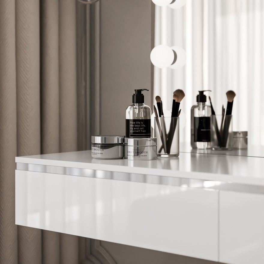 Toaletka kosmetyczna AURORA SILVER ELITE wisząca z lustrem biały połysk