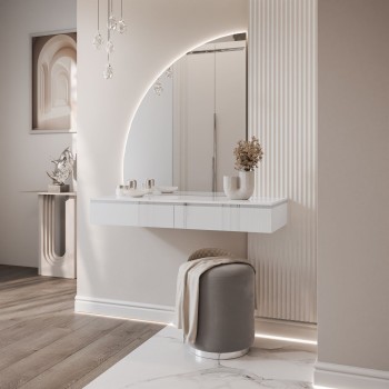 Toaletka kosmetyczna AURORA-Q SILVER wisząca z lustrem biały połysk