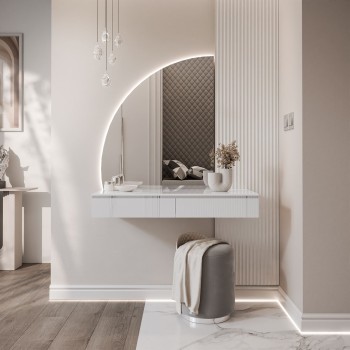 Toaletka kosmetyczna AURORA-Q SILVER wisząca z lustrem biały połysk