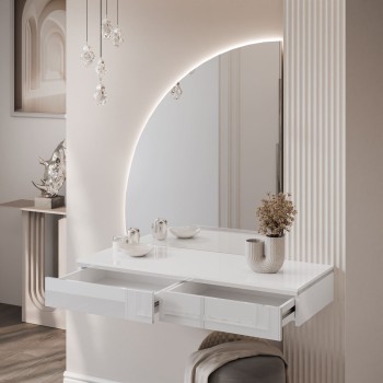 Toaletka kosmetyczna AURORA-Q SILVER wisząca z lustrem biały połysk