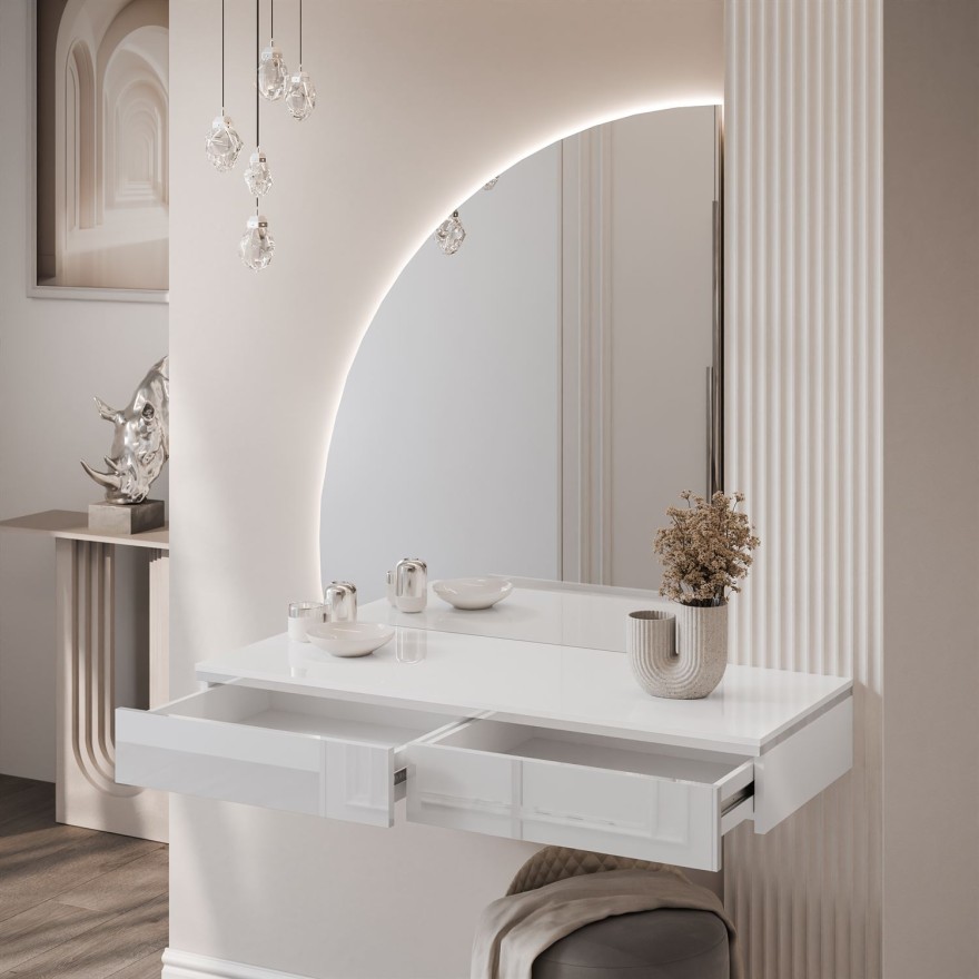 Toaletka kosmetyczna AURORA-Q SILVER wisząca z lustrem biały połysk