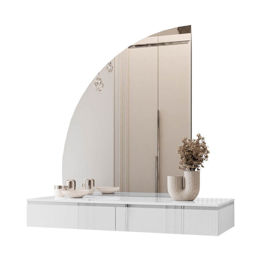 Toaletka kosmetyczna AURORA-Q SILVER wisząca z lustrem biały połysk