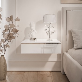 Stolik nocny AURORA SILVER wiszący biały połysk