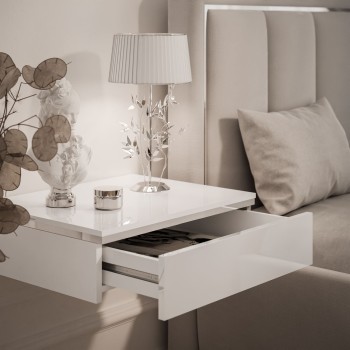 Stolik nocny AURORA SILVER wiszący biały połysk